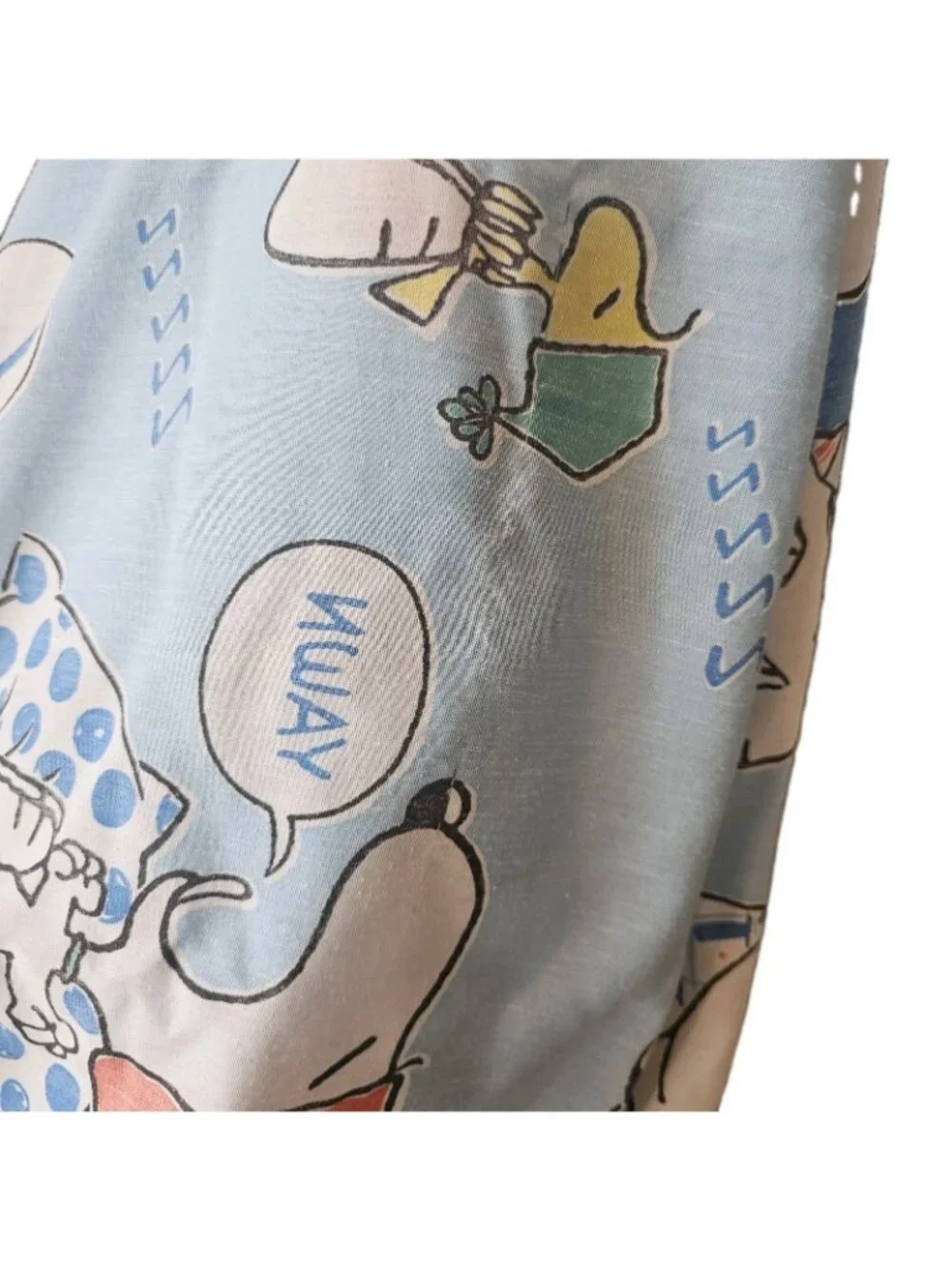 VTG Peanuts Snoopy Sleeping Expressions Full Flat Bed Sheet Blue Bibb Co Fabric